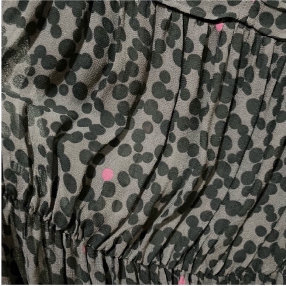 Boden abstract print dress gray black dots viscose pleated flowy puff sleeves - Picture 2 of 10